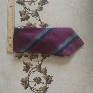 Men's silk tie.Maroon with black and gray stripes. Barrister.